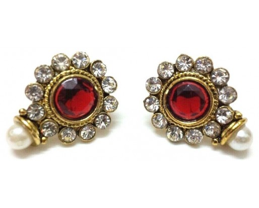 Gold Oxidized Women Earring Stud Jewelry PushBack Classy Gift Rhinestones Bead 2